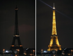 Fotos mostram a Torre Eiffel com as luzes apagadas e acesas na Hora do Planeta em 2009