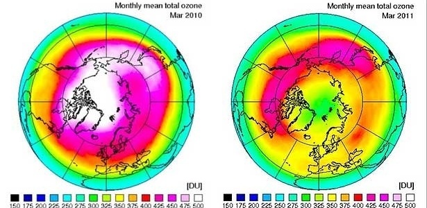 Gráficos mostram a diferença nas concentrações de ozônio entre março de 2010 e de 2011