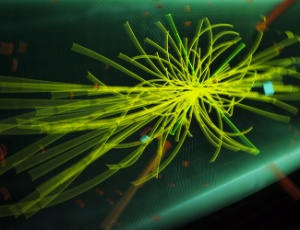 Imagem mostra uma colisão de partículas exibida pelo Cern, laboratório da Organização Europeia para a Pesquisa Nuclear, em Genebra