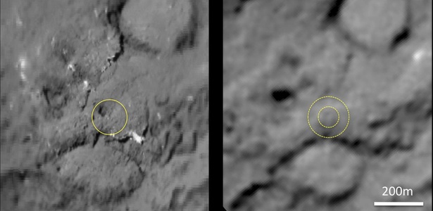 Imagem mostra a cratera deixada no cometa Tempel 1 por outra sonda norte-americana - Nasa/JPL-Caltech/Cornell